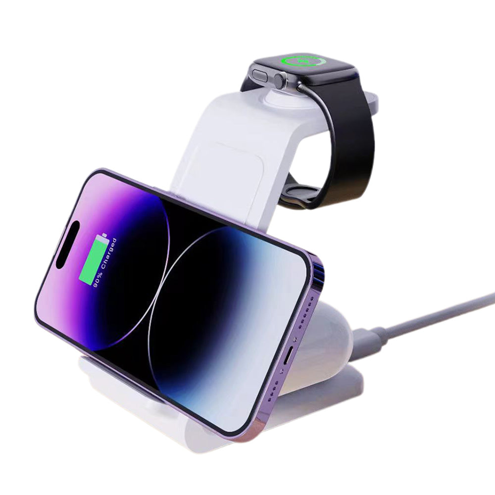 3-in-1 Wireless Charger Dock For Apple Watch Apple AirPod iPhone Charging Station White