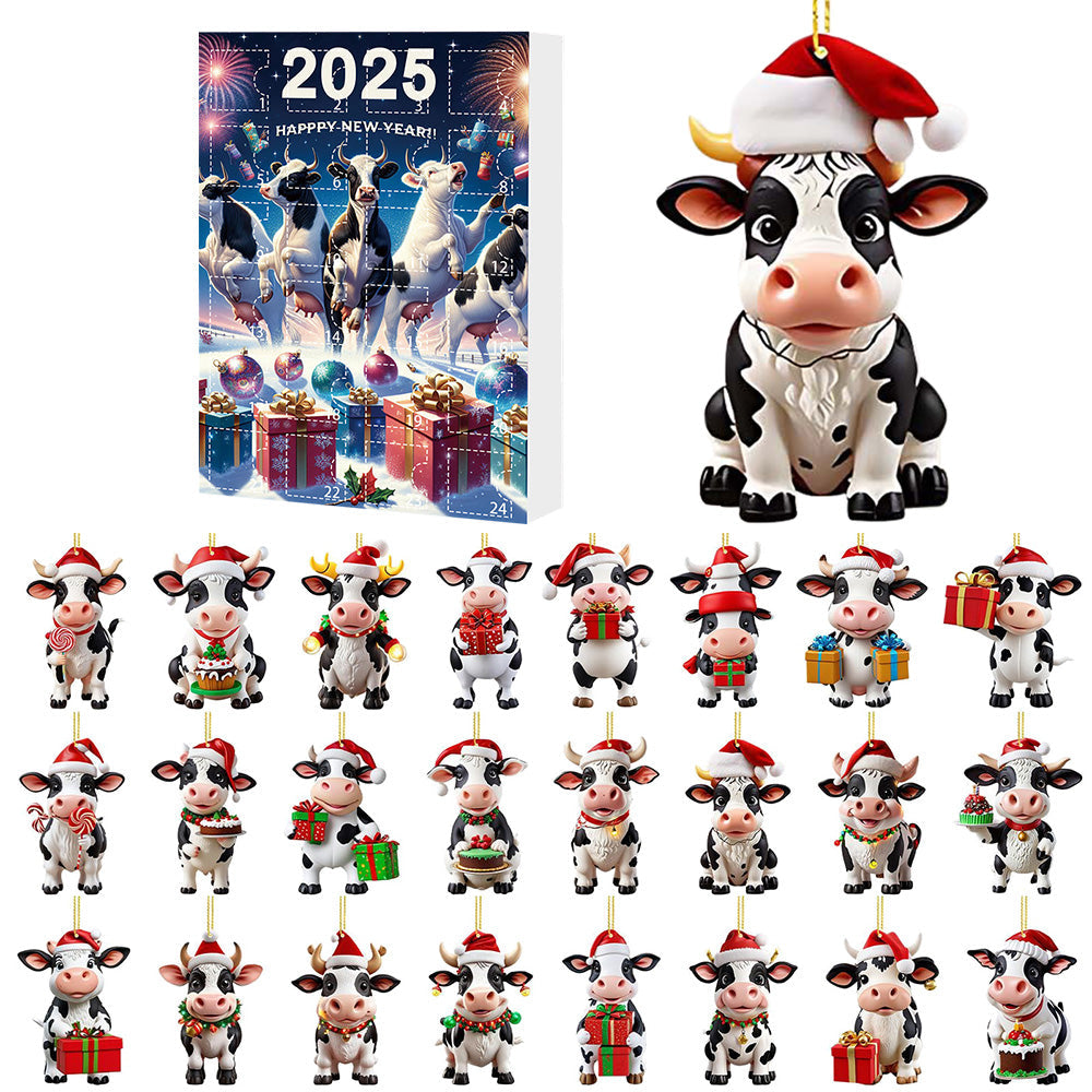 Christmas Cow Advent Calendar ¨C 24-Day Blind Box Ornaments Set for Tree Style 1