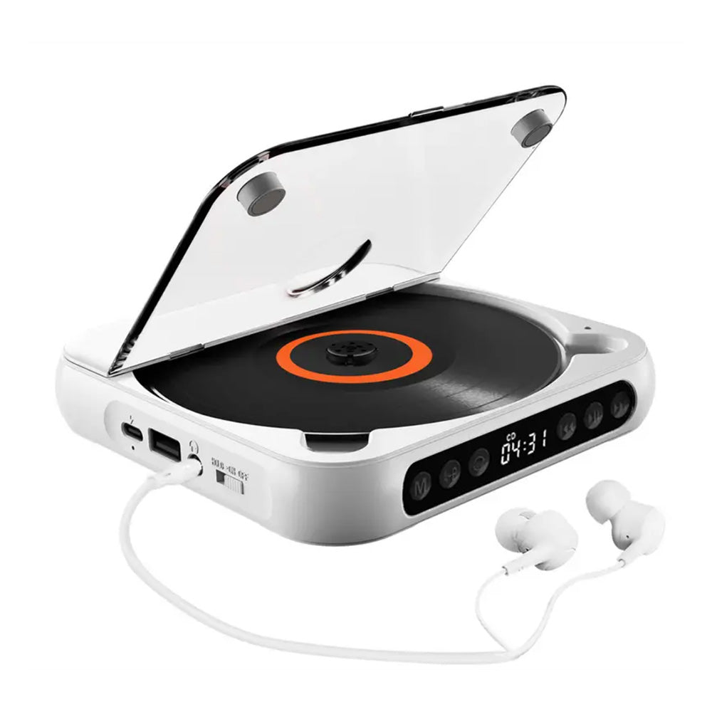 Portable Bluetooth CD Player Supports USB /Wired Playback Rechargeable Walkman White