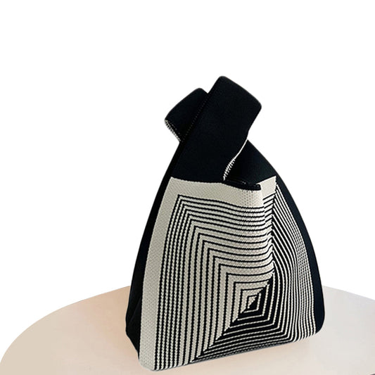 Hooking Tote Bag Small Cute Knot Wristlet Knitted Bag Knitted Wrist Purse Black Line