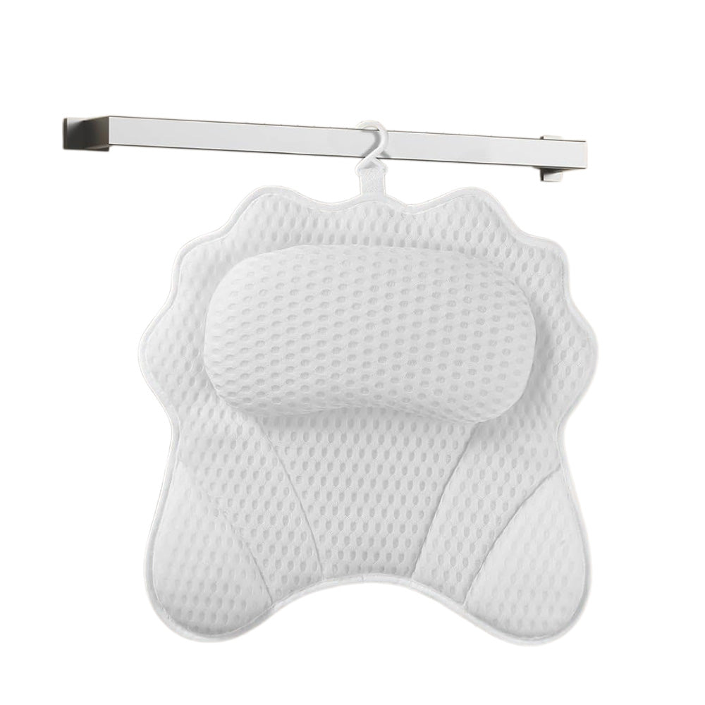 Bath Pillow with Headrest and 6 Suction Cups for Tub Support and Relaxation White
