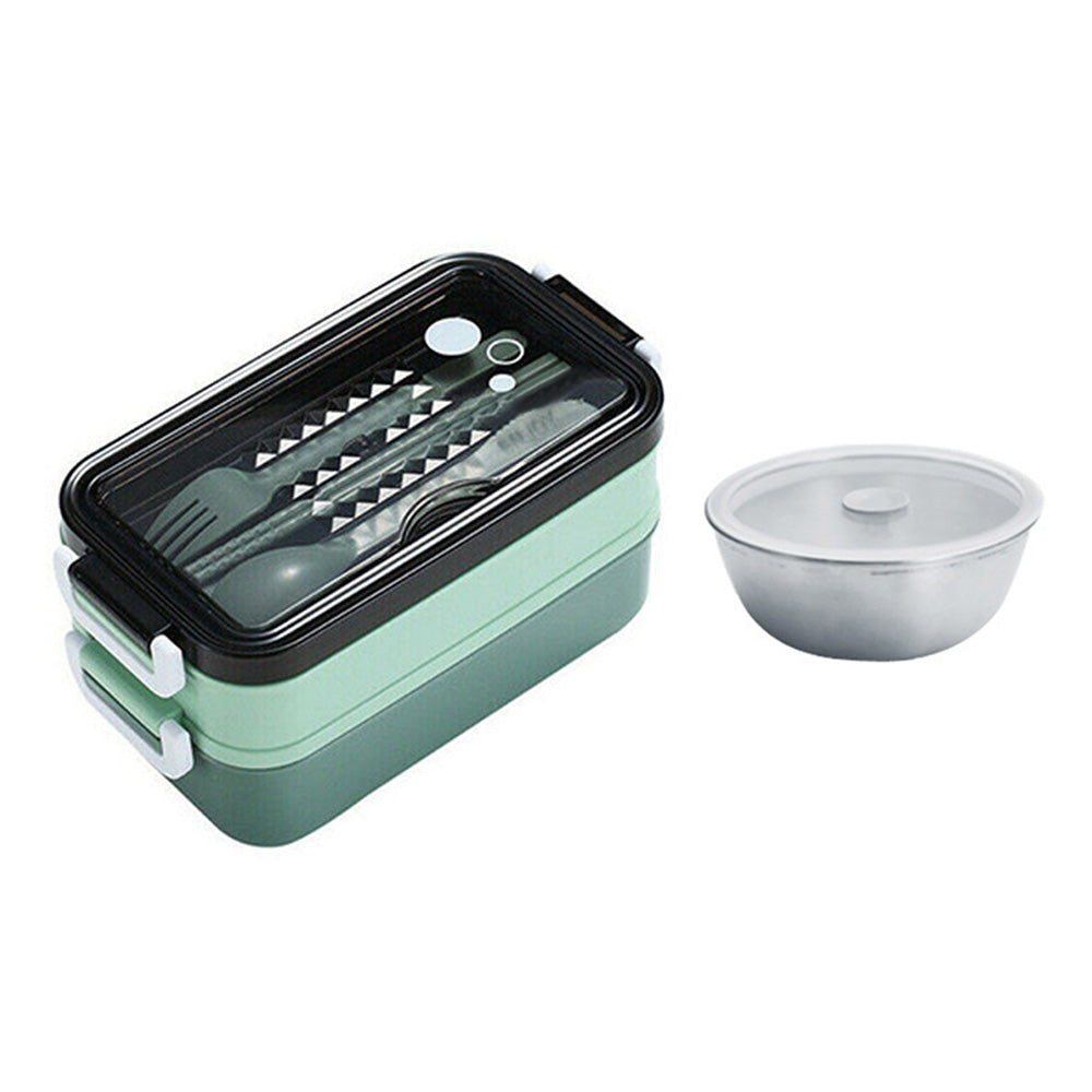 Stackable 3-Compartment Bento Box Lunch Containers with Dinnerware & Seal Cover Green