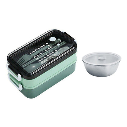 Stackable 3-Compartment Bento Box Lunch Containers with Dinnerware & Seal Cover Green