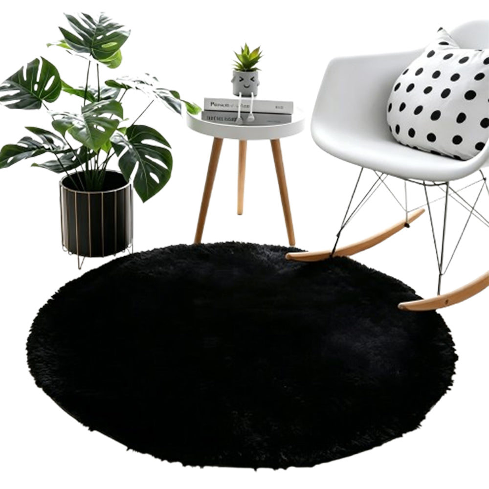 Round Plush Area Rug-Black