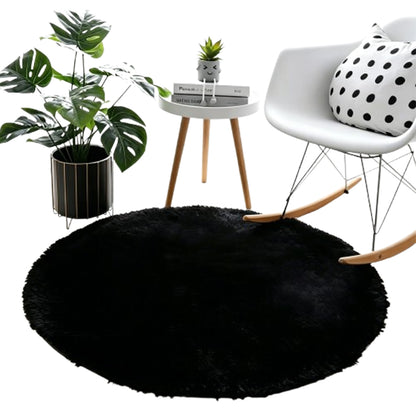 Round Plush Area Rug-Black
