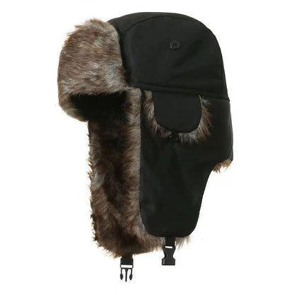 Trapper Hat with Warm Faux Fur ââ‚?Russian Bomber Pilot Winter Hat Black