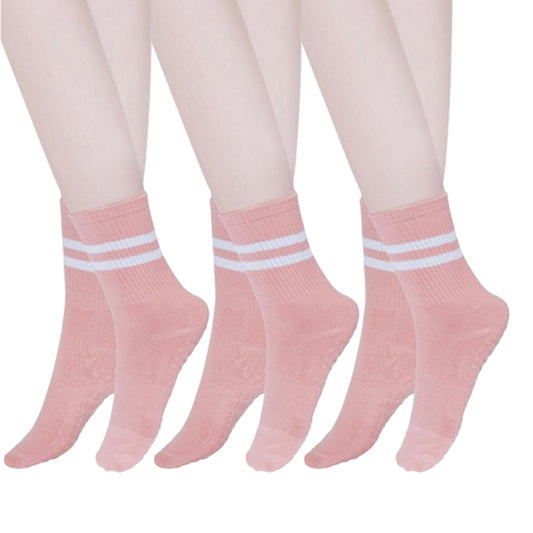 3 Pairs of Yoga Socks Non-Slip Grips Anti-Skid Pilates Barre Dance Cushioned Socks Pink