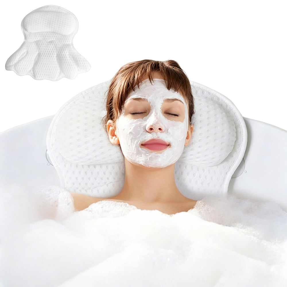 Bath Neck and Head Rest Pillow with Suction Cups-White