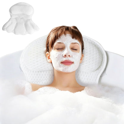 Bath Neck and Head Rest Pillow with Suction Cups-White