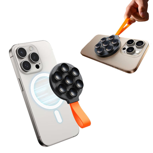Suction Cup Phone Case Mount Magnetic Phone Grip Holder Stand for Selfies Videos Recording Orange
