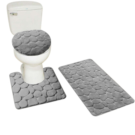 3 Piece Set Bathroom Mats Pebble Pattern Floor Mat Gray
