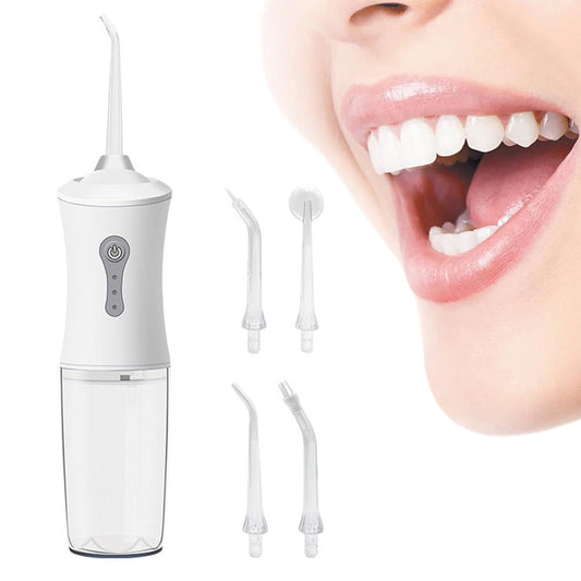 Cordless Water Flosser Portable 3-Mode Teeth Cleaner Rechargeable Oral Irrigator with 4 Jets White