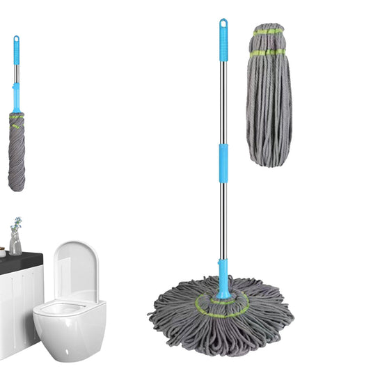 Self Wringing Twist Mop Handle Detachable Floor Cleaning Mop with Replacement Head Grey