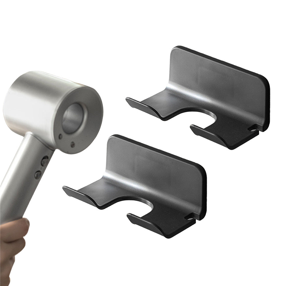 2PCS Wall Mounted Hair Dryer Holder with Cord Organizer Adhesive Blow Dryer Rack Black