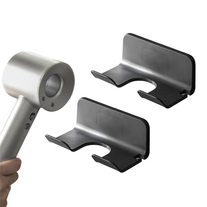 2PCS Wall Mounted Hair Dryer Holder with Cord Organizer Adhesive Blow Dryer Rack Black
