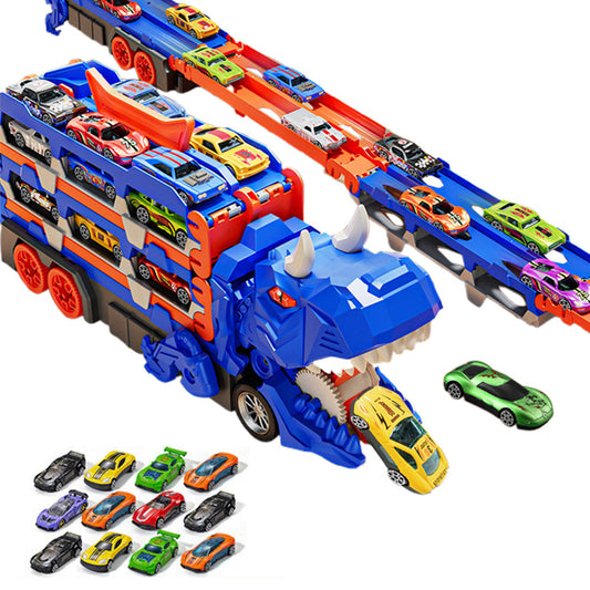 Dinosaur Transport Truck Toy Set with 12PCS Cars for Boys â€?Car & Truck Set Blue