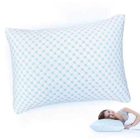 Shredded Memory Foam Pillows for Sleeping with Washable Cooling Cover Blue