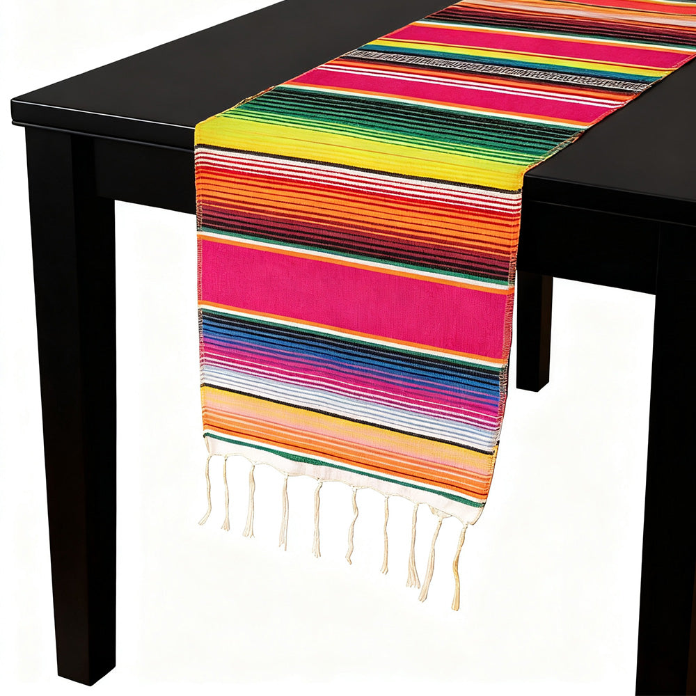 Mexican Serape Table Runner with Tassels for Party Wedding Outdoor Picnic Decor Rose Red