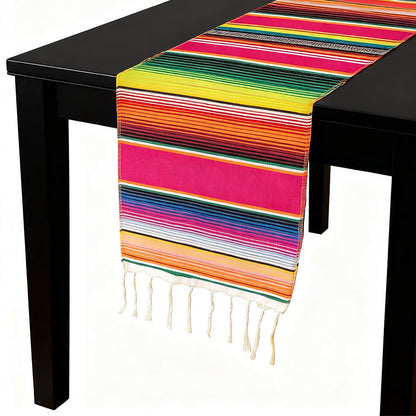 Mexican Serape Table Runner with Tassels for Party Wedding Outdoor Picnic Decor Rose Red