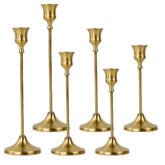 6PCS Vintage Candlestick Holder Set for Wedding Dinner Party and Home Decoration Gold