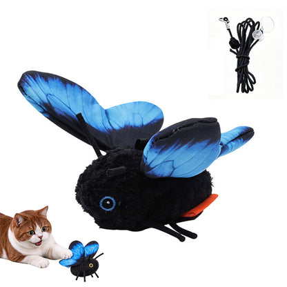 USB Rechargeable Interactive Butterfly Cat Toy Kitten Play Toy with Fluttering Wings Blue