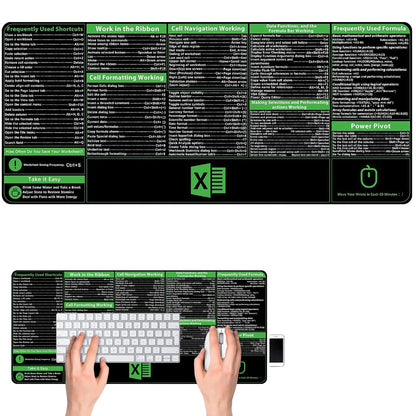 Excel Shortcuts Mouse Pad Keyboard Shortcut Mousepad Non-Slip Base Keyboard Mat