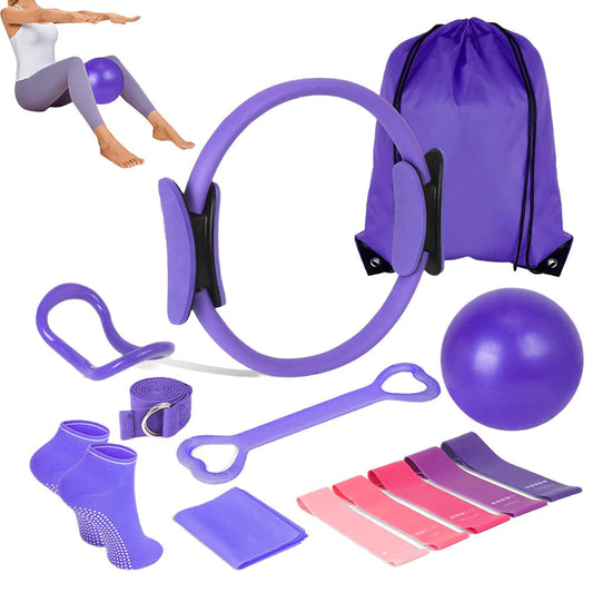 13PCS Home Pilates Essentials Kit ¨C Includes Yoga Ball Resistance Band and Pilates Ring Purple