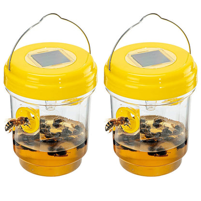 2 Pack Solar Powered Wasp Traps Outdoor Hanging Carpenter Bee Catchers Yellow