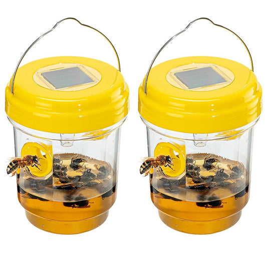 2 Pack Solar Powered Wasp Traps Outdoor Hanging Carpenter Bee Catchers Yellow