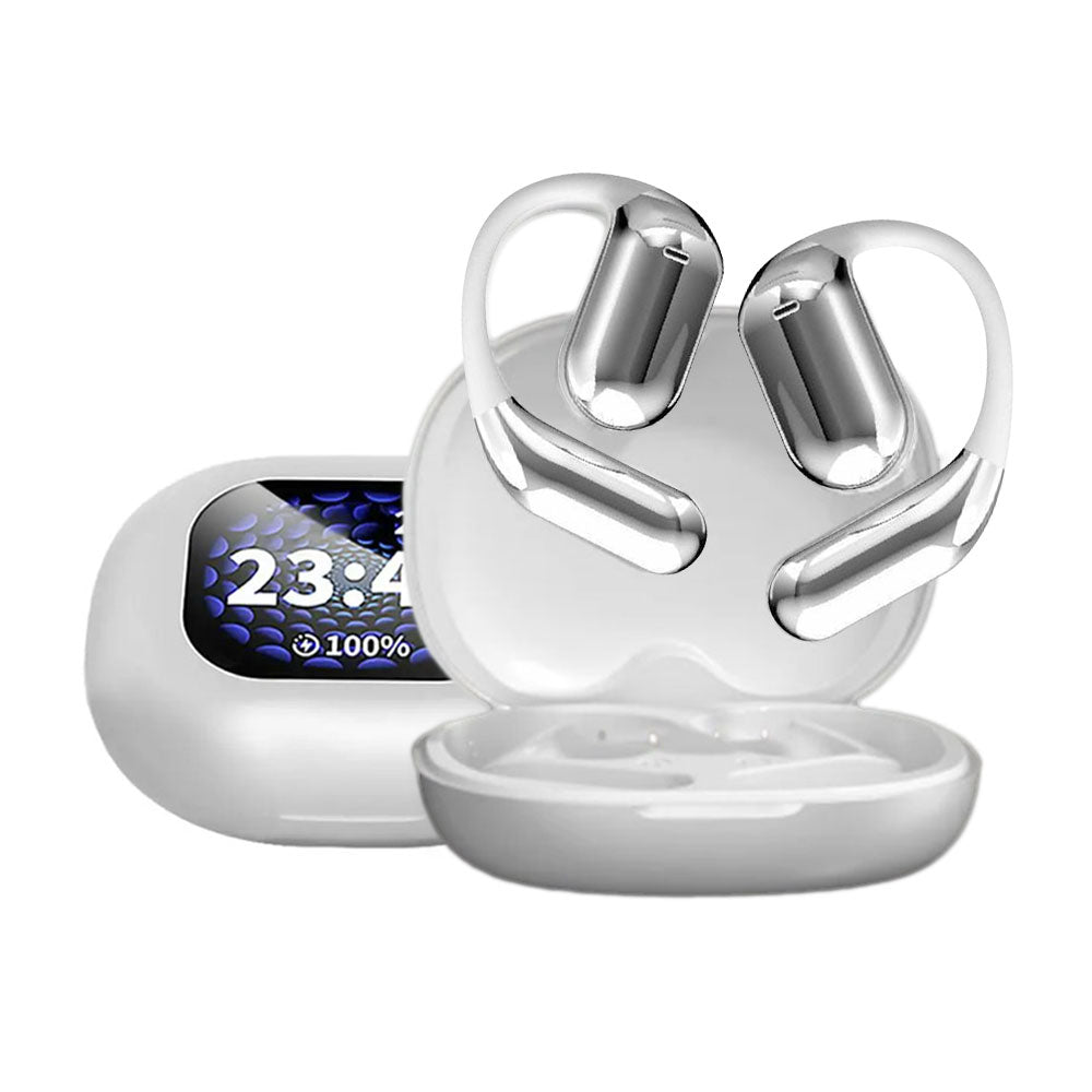 Wireless Open Ear Headphones  LCD Display Bluetooth 5.4 Earphones Touch Control Silver