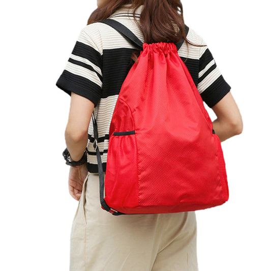 Sports Drawstring Backpack with 2 Pockets Large-Capacity Basketball Bag Red