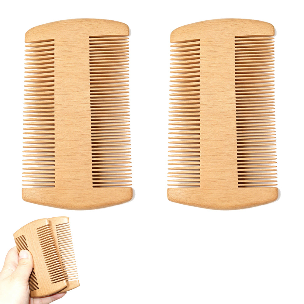 2PCS Double Sided Wooden Beard Comb-20 Teeth