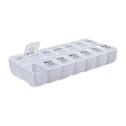 Pill Box Organiser 7-Day Weekly for AM PM Day Night Pill Case with 14 Compartments White