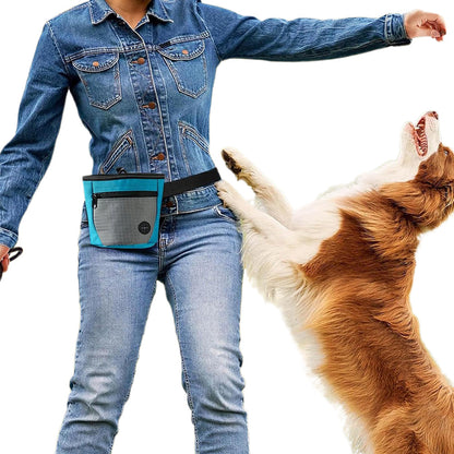 Hands-Free Dog Treat Pouch with Auto-Snap Closure Pet Snack Bag for Training Walking Blue