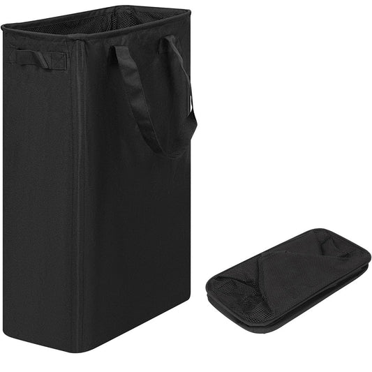 Slim Collapsible Laundry Basket with Handles for Small Spaces Black