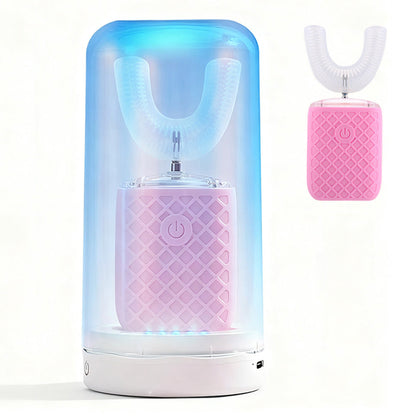 U-Shaped Automatic Electric Toothbrush ¨C With Built-In Sanitizing Cup Pink