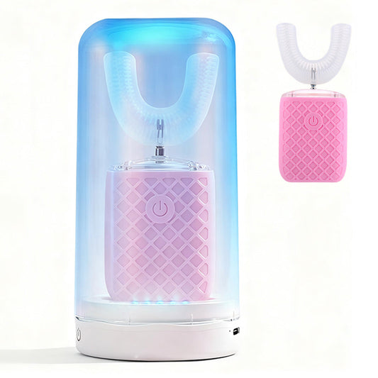 U-Shaped Automatic Electric Toothbrush ¨C With Built-In Sanitizing Cup Pink