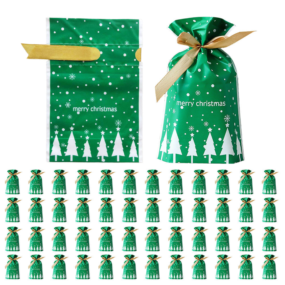 50PCS Christmas Candy Treat Bags Gift Wrapping Drawstring Bags for Holiday Parties Style 2
