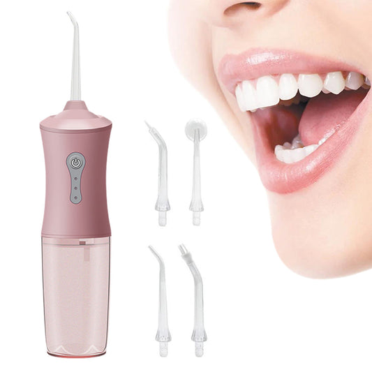 Cordless Water Flosser Portable 3-Mode Teeth Cleaner Rechargeable Oral Irrigator with 4 Jets Pink