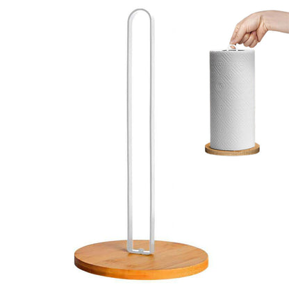 Freestanding Paper Towel Holder with Non-Slip Wood Base for Countertop White