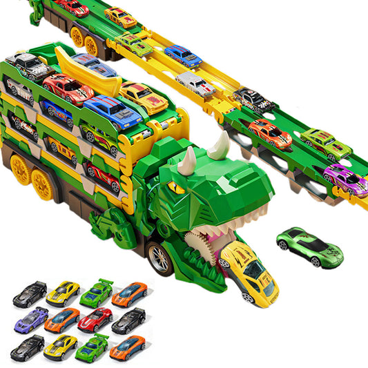 Dinosaur Transport Truck Toy Set with 12PCS Cars for Boys â€?Car & Truck Set Green