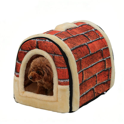 Pet Dog House Kennel Soft Bed Cave Cat Puppy Warm Cushion Red