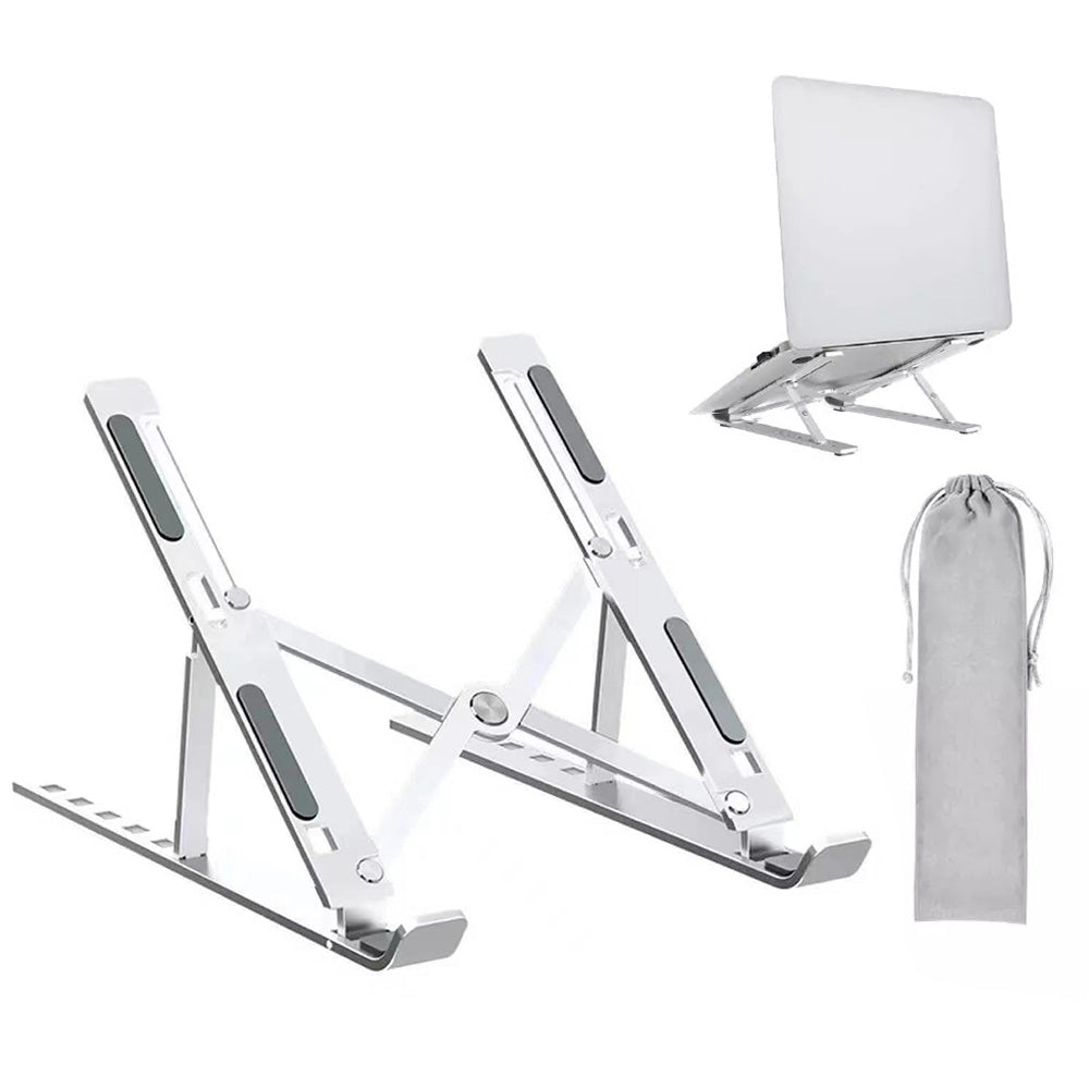 2Pcs 6-Level Adjustable Laptop Stand Foldable Aluminium Tablet Riser with Carry Bag
