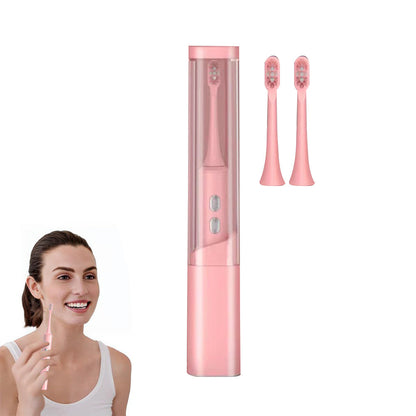 Travel Electric Toothbrush Self-Cleaning Vibration Toothbrush with 2Pcs Replacement Brush Head and Disinfection Storage Case Pink