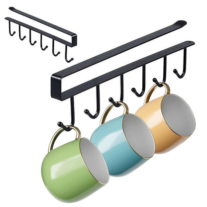 No-Drill Metal Hanging Rack ââ‚?6-Hook Organizer for Cabinets & Closets Black
