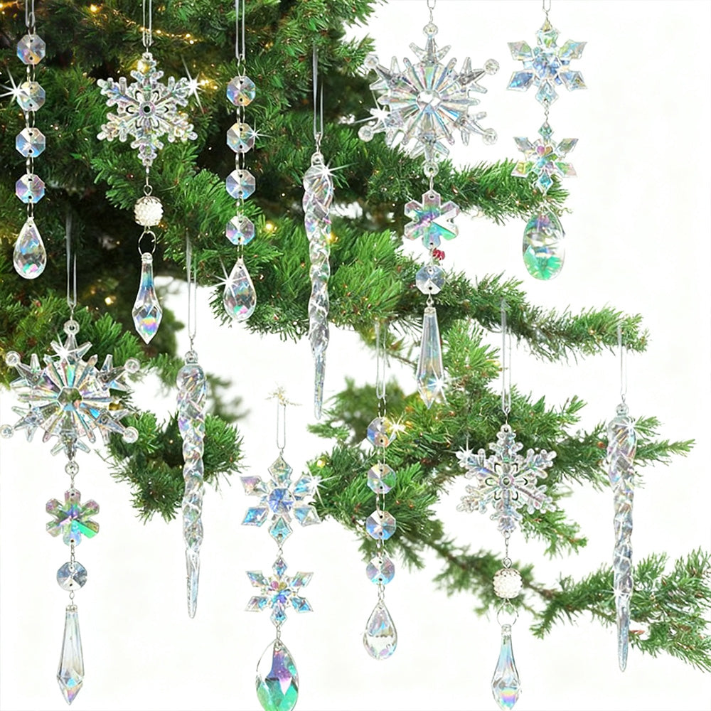 18PCS Hanging Acrylic Snowflake & Icicle Ornaments for Christmas Tree Decor Mixed Color
