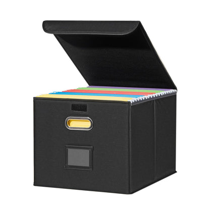 Collapsible File Organizer Box with Lid Folder Storage for Office Documents Black
