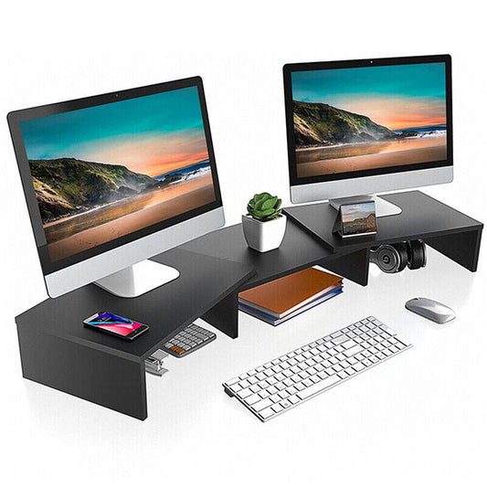 Dual Monitor Stand Riser Adjustable Desk Stand for iMac Laptop & Books Black
