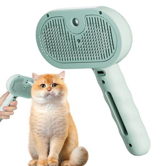 Pet Steam Brush Cat Dog Spray Hair Removal Comb for Shedding Grooming Green