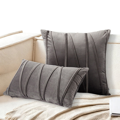 2PCS Velvet Stripe Cushion Covers Decorative Throw Pillow Cases for Sofa & Home Decor Gray